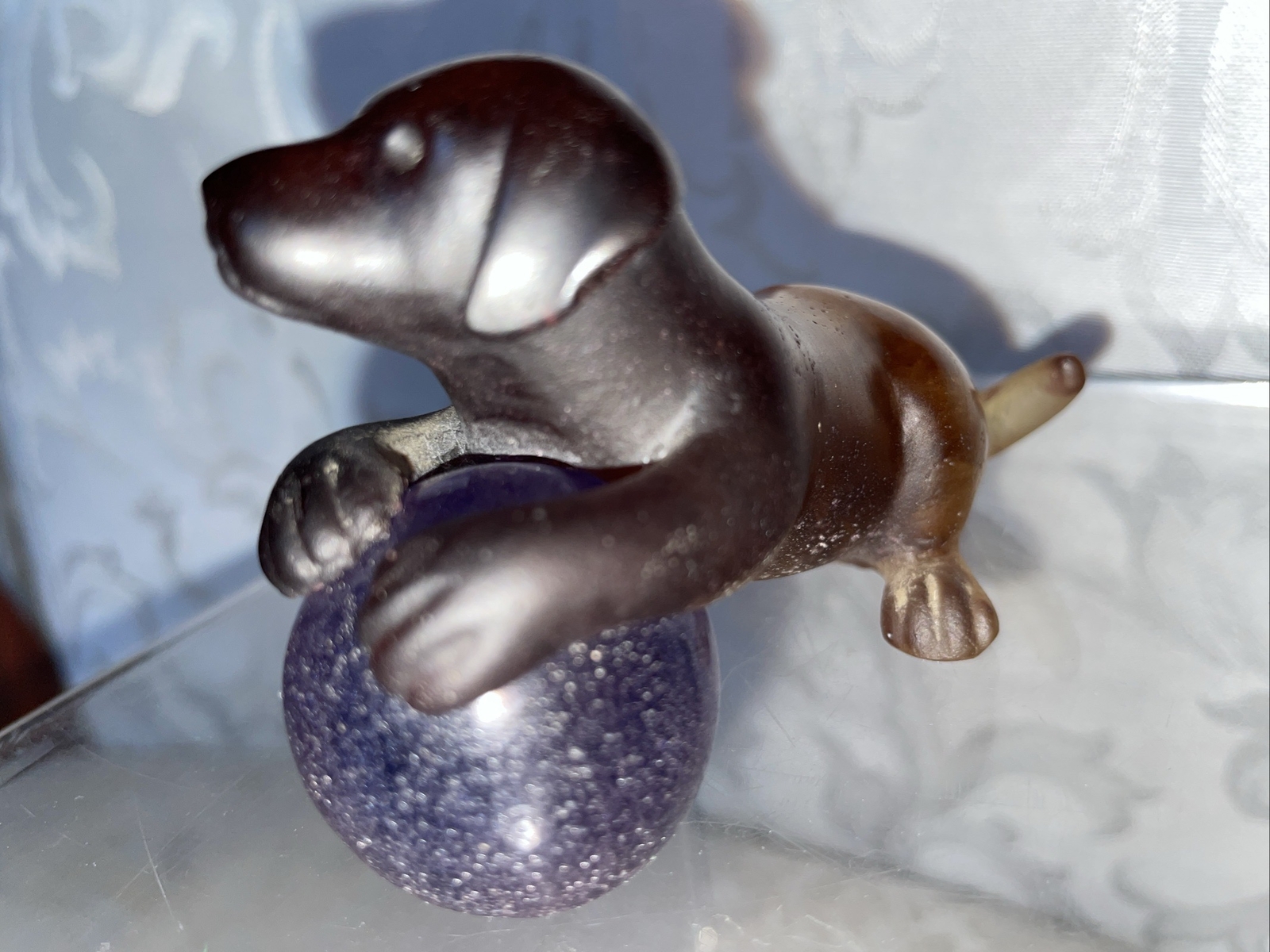 Daum Pate De Verre Puppy With Ball Figurine- Mint Condition