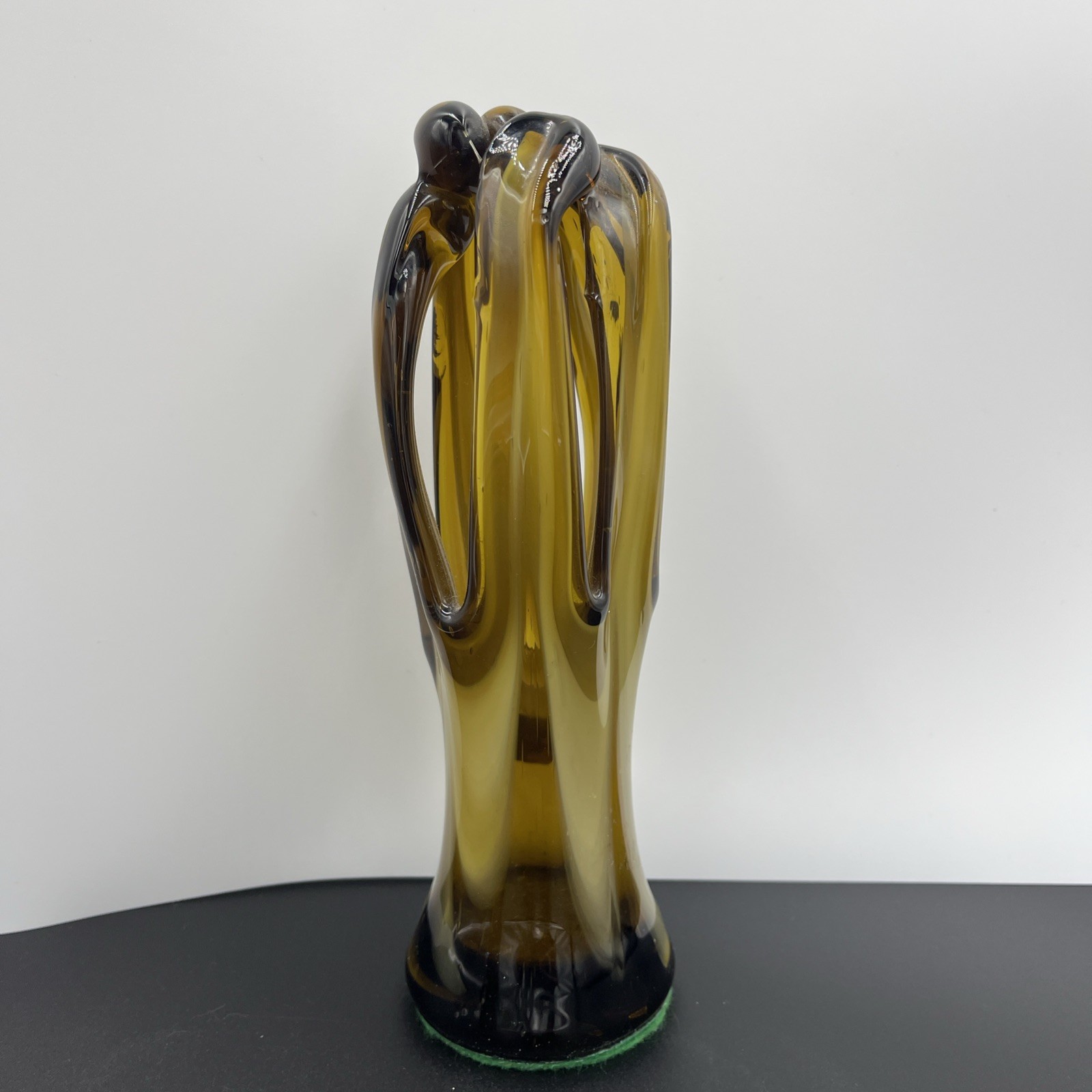 VTG Art Glass Hand Blown Pulled Stretched Free Form Basket Vase 8.25″ MCM