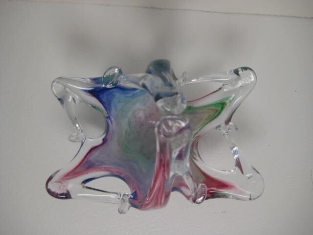 Murano Glass Pastel Basket Pink Blue Green With Sticker 4 x 4.5 x 3 in.