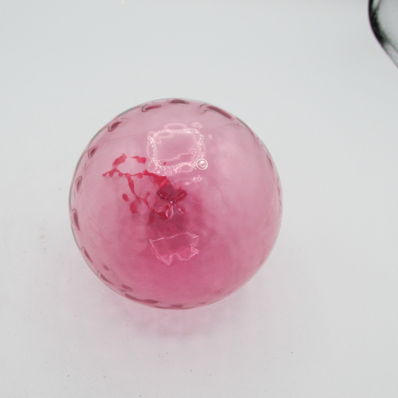 Vintage Pilgrim Cranberry Glass Optic Swirl Ball Hand Blown MCM Art Glass 3 in