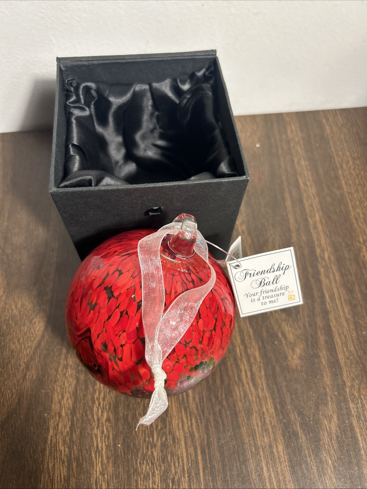HANDCRAFTED Blown Glass FRIENDSHIP Beautiful Red Multicolor ORNAMENT 4.5-5”