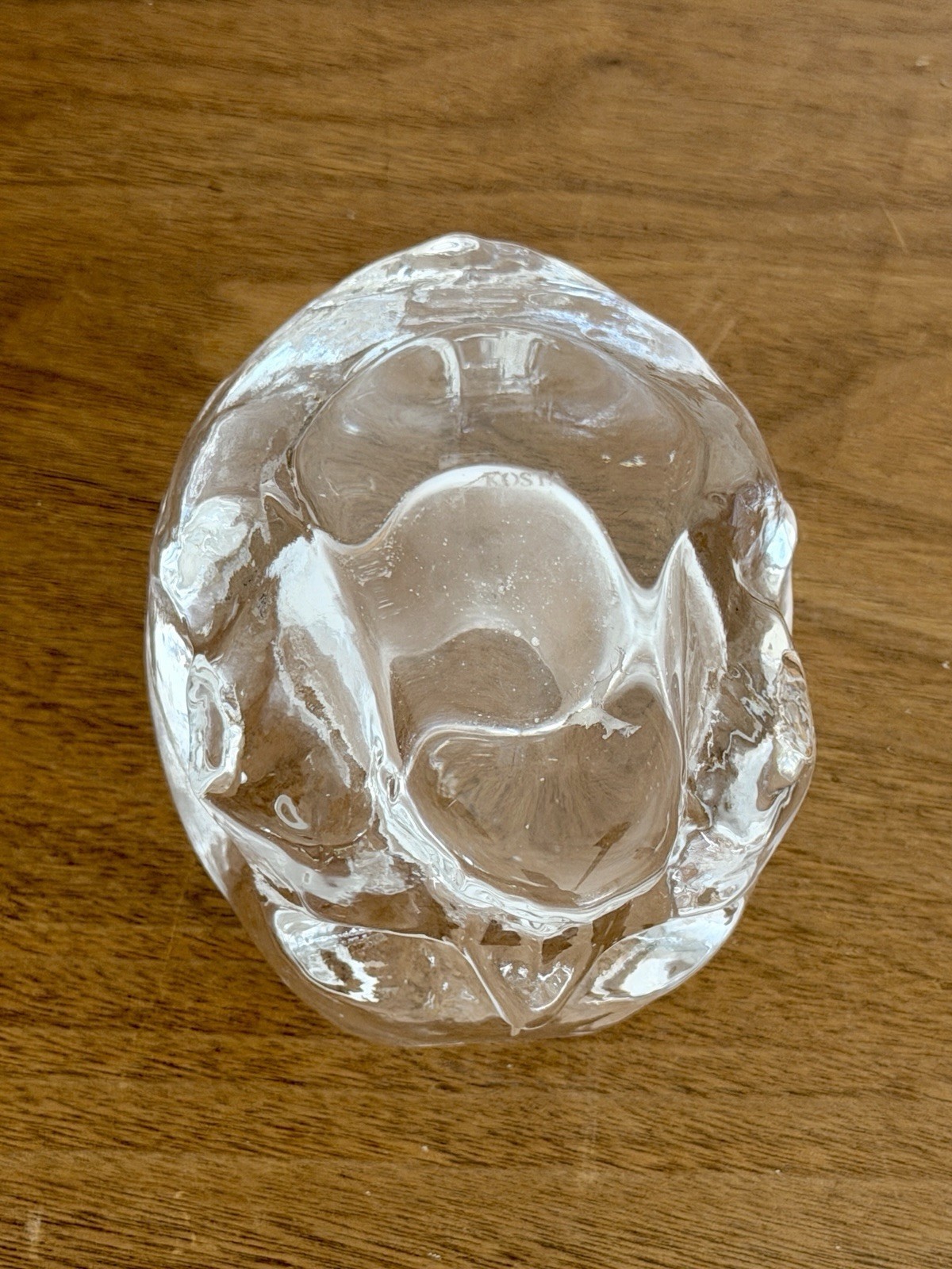 Kosta Boda Sweden Art Glass Crystal Skull Sculpture Figurine Candle Holder Vtg