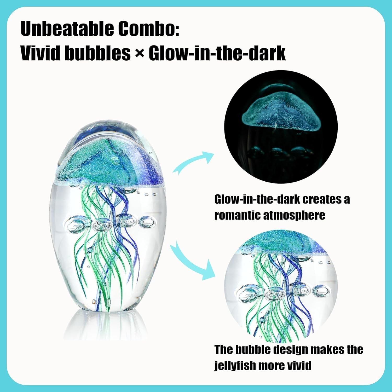 Glass Jellyfish Paperweight 3.8″ Hand Blown Figurine Decor QFkris