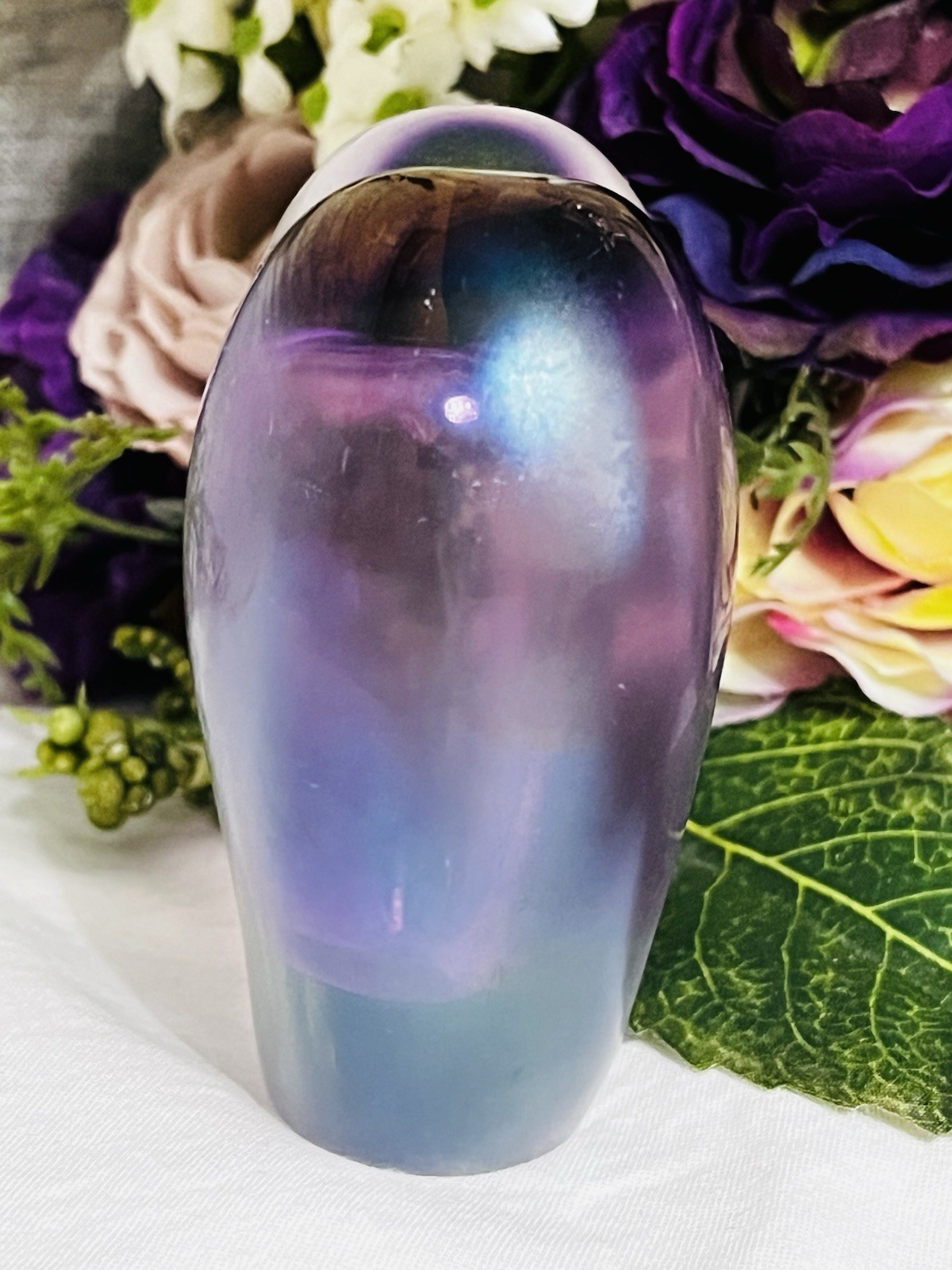 Vintage ZELLIQUE Studio Art Glass Iridescent Heart Amethyst PERFUME BOTTLE