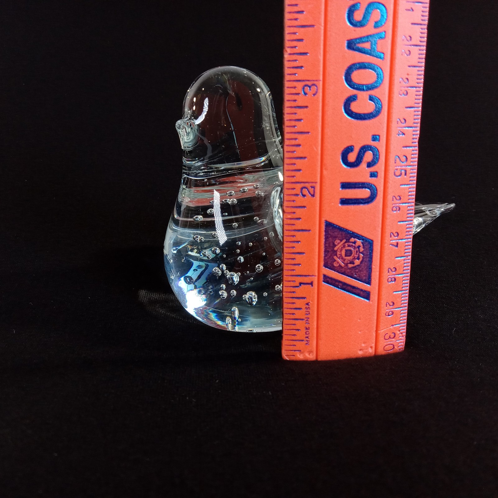 Clear Art Glass Bird Paperweight Figurine 5″ Long Controlled Bubbles 1 Pound