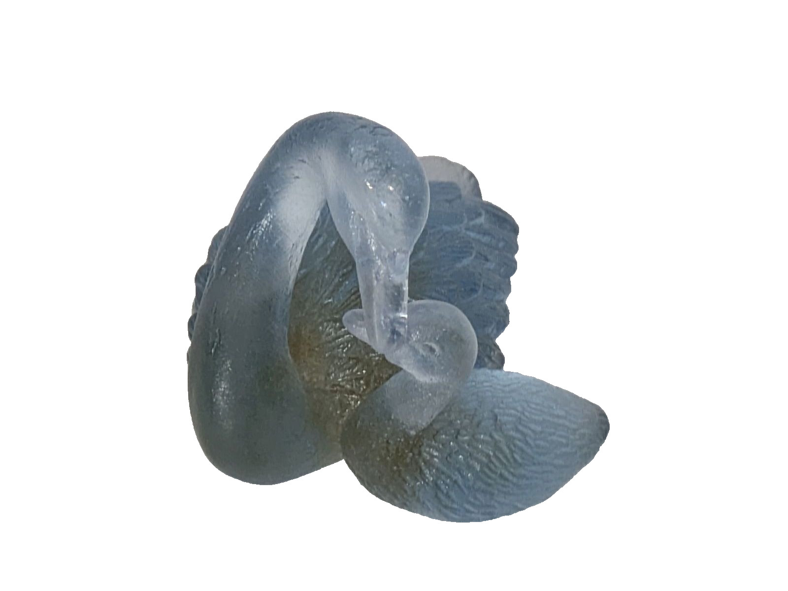 Daum Nancy France Miniature Glass Swan & Cygnet figurine blue