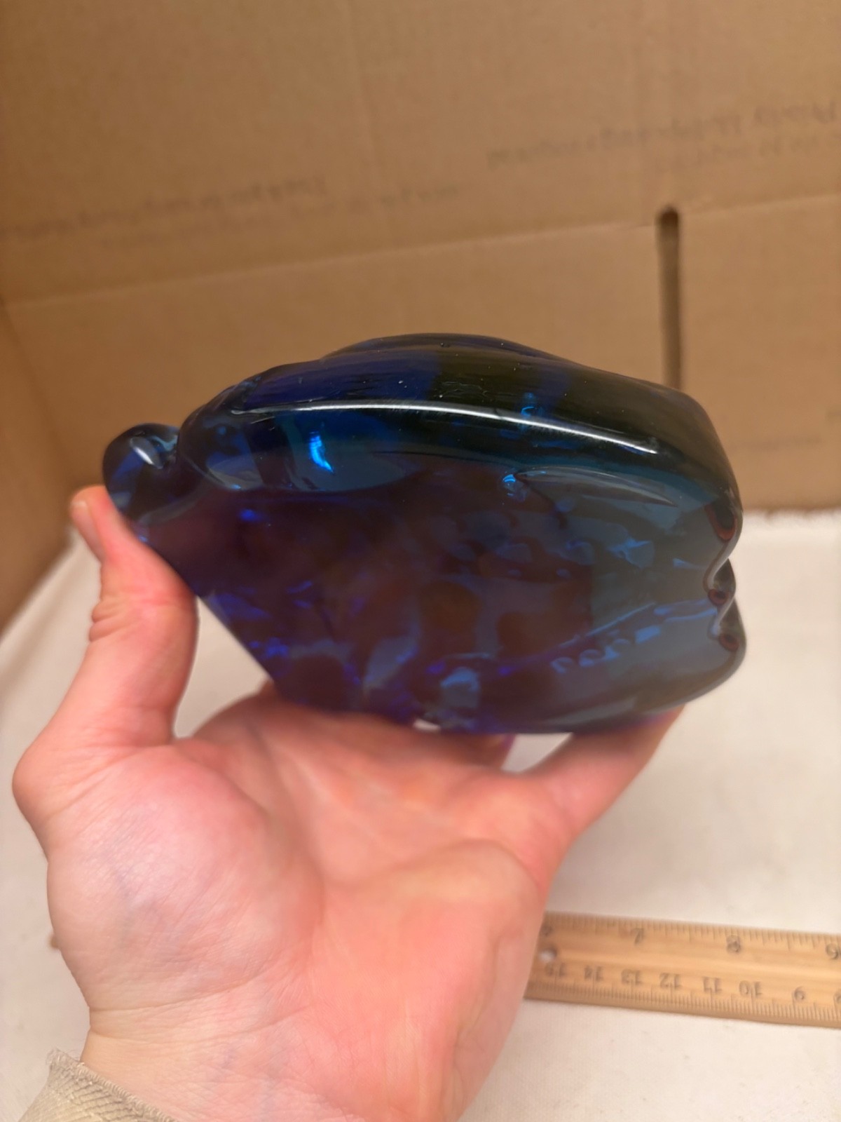 URANIUM COBALT blue glass frog figure HEAVY 2LB 11oz GLOWS UV handmade unique
