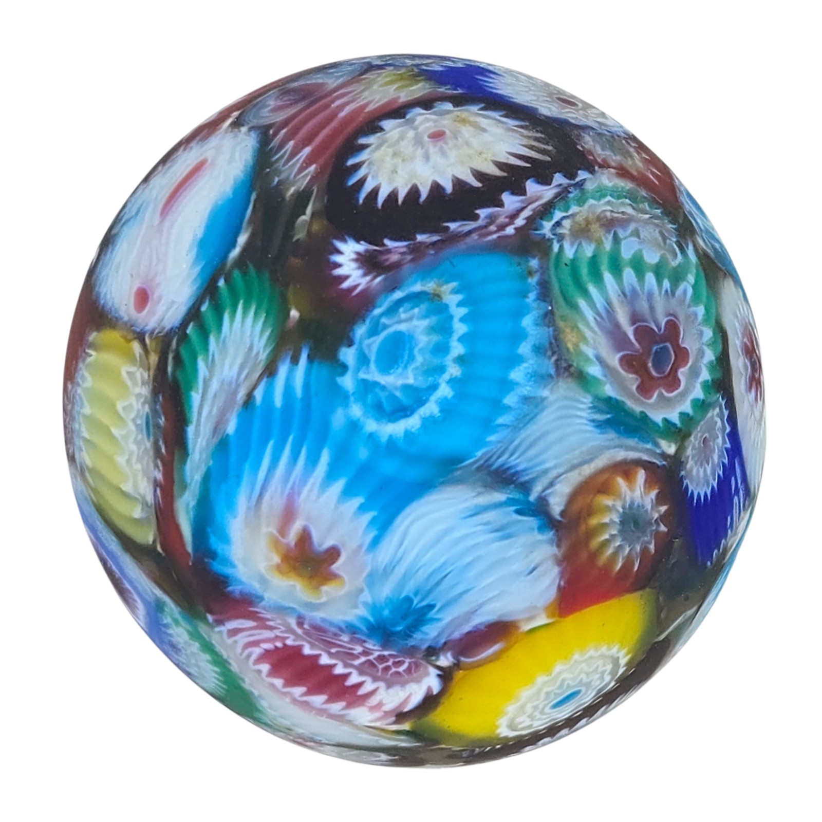 MURANO 7 OZ MATTE SCRAMBLED MILLEFIORI CANE PAPERWEIGHT WITH KB STICKER