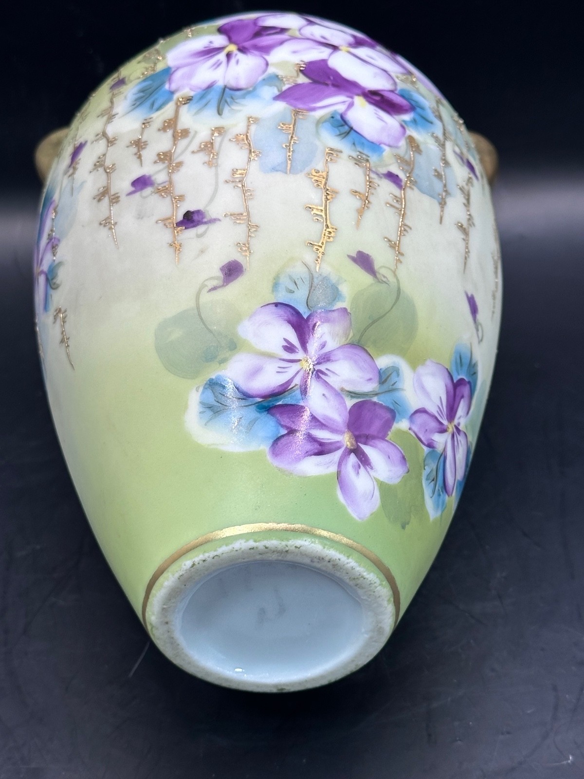 Antique Nippon Porcelain Amphora Vase Purple Violets Gold Moriage Art Nouveau