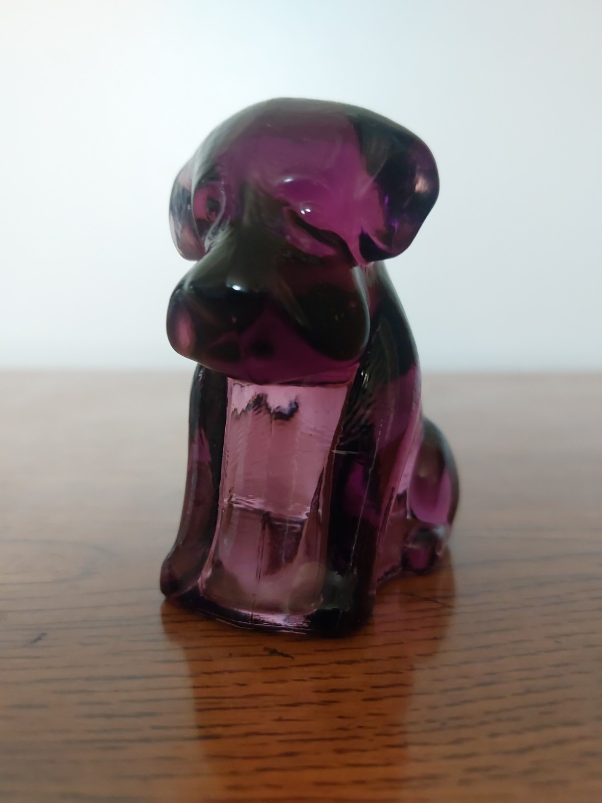 Vintage Degenhart Art Glass Dog Pooch Violet Purple Figurine 1970s EC Glows