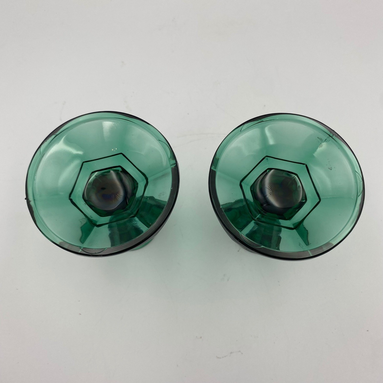 Indiana Glass Co Vintage Teal Emerald Green Candlestick Holders Pair 4.5in