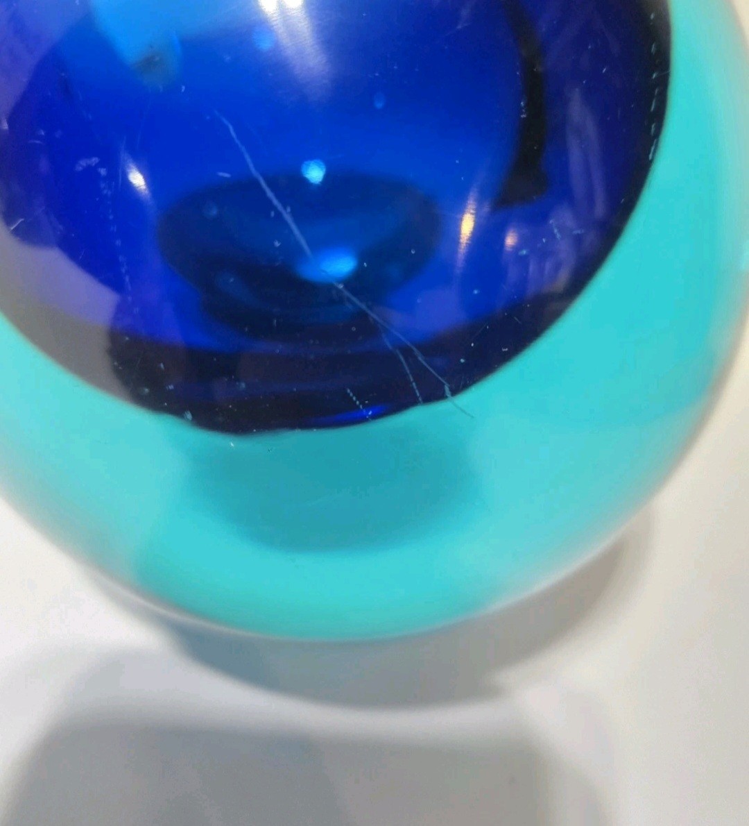 Rare Murano MCM Orb Ashtray Green To Blue Art Glass *Read Description*