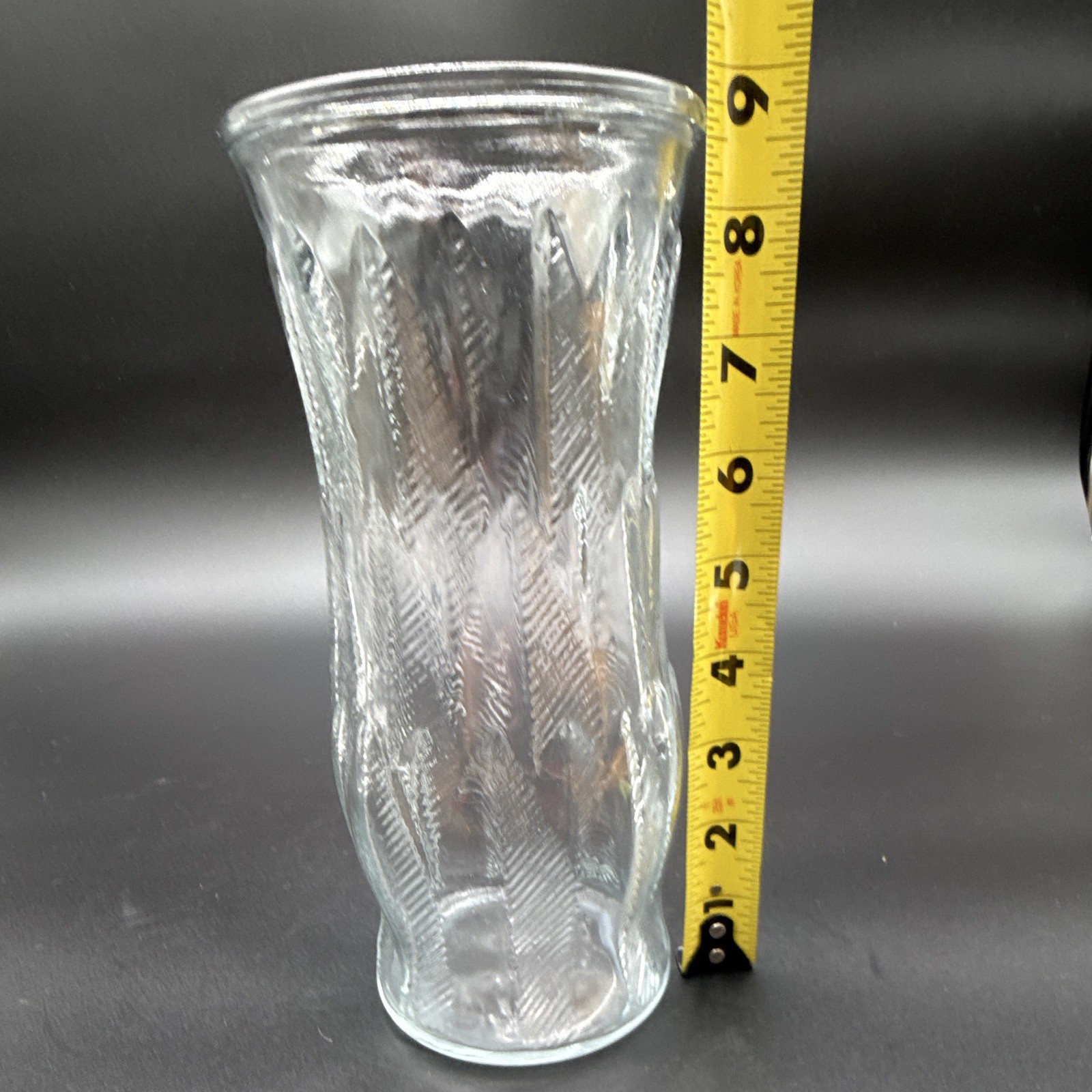 Clear Textured Glass Vase Pressed Pattern 8″ Tall 4″ Wide Decorative