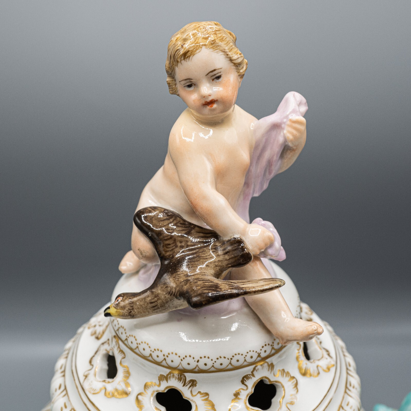 KPM Royal Berlin Covered Urn Putti Eagle Jester Floral Flowers Antique 13 1/2″ H