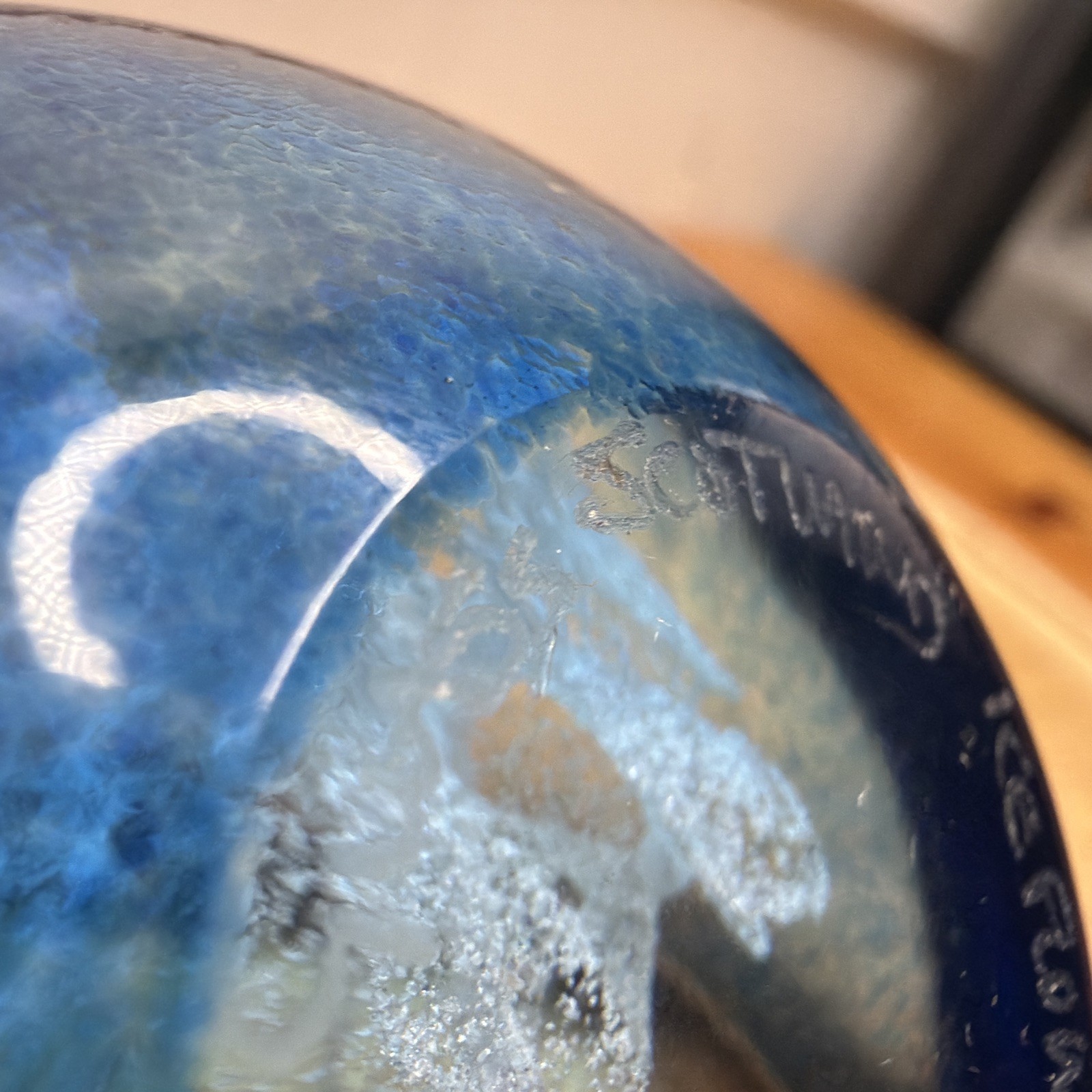 Selkirk Paperweight Bubble Blue & White Ice Flower Vintage Art Glass Signed