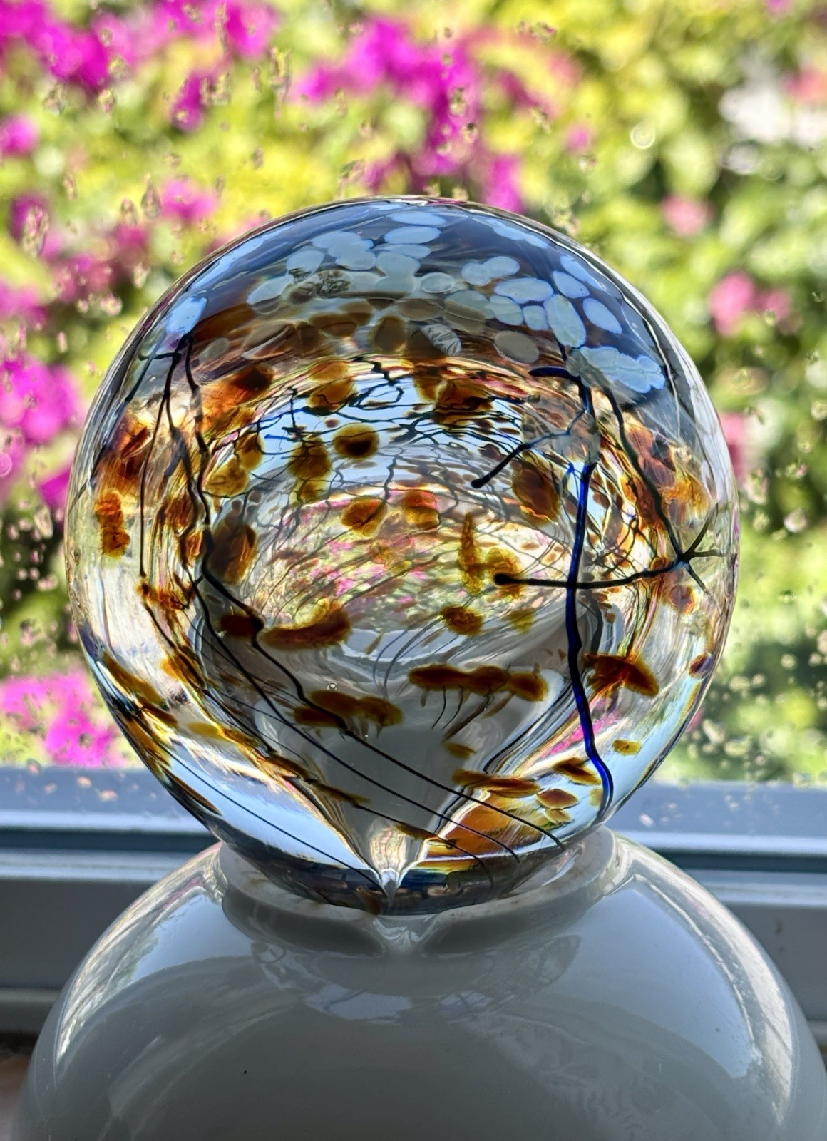 Tim Lazer 3.3″ 1995 Signed Gold Dichroic Abstract Art Glass Paperweight