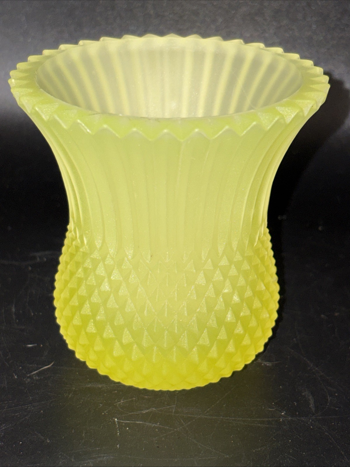 Rare Faroy Uranium Glass Candle Holder Diamond Point Pattern