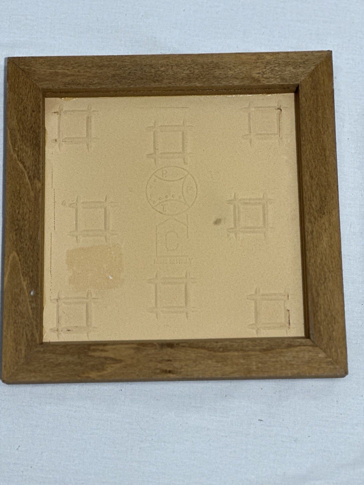 Vintage Italian Ceramic Tile Trivet Floral Flower Basket Wood Frame 1980s Italy