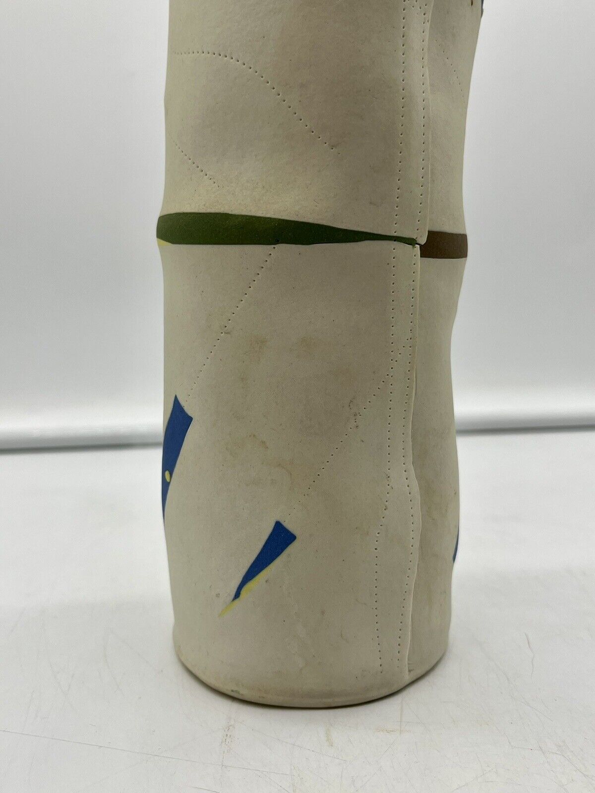 Vintage Pottery Vase SIGNED MAB 1985 Patchwork Stitch Fabric Memphis Style 10.5”