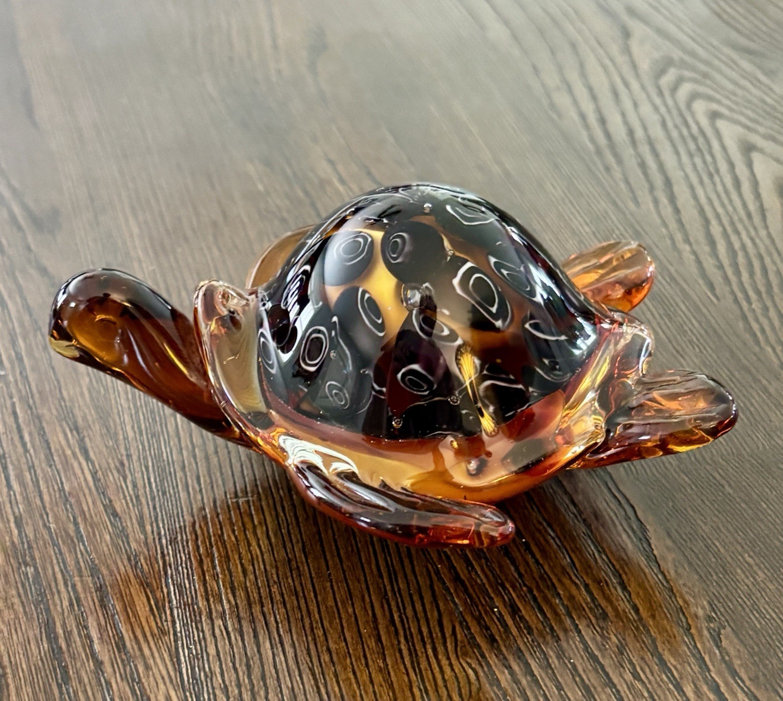 VTG Murano Style Handblown Amber Glass Sea Turtle Figure Paperweight Coastal Art