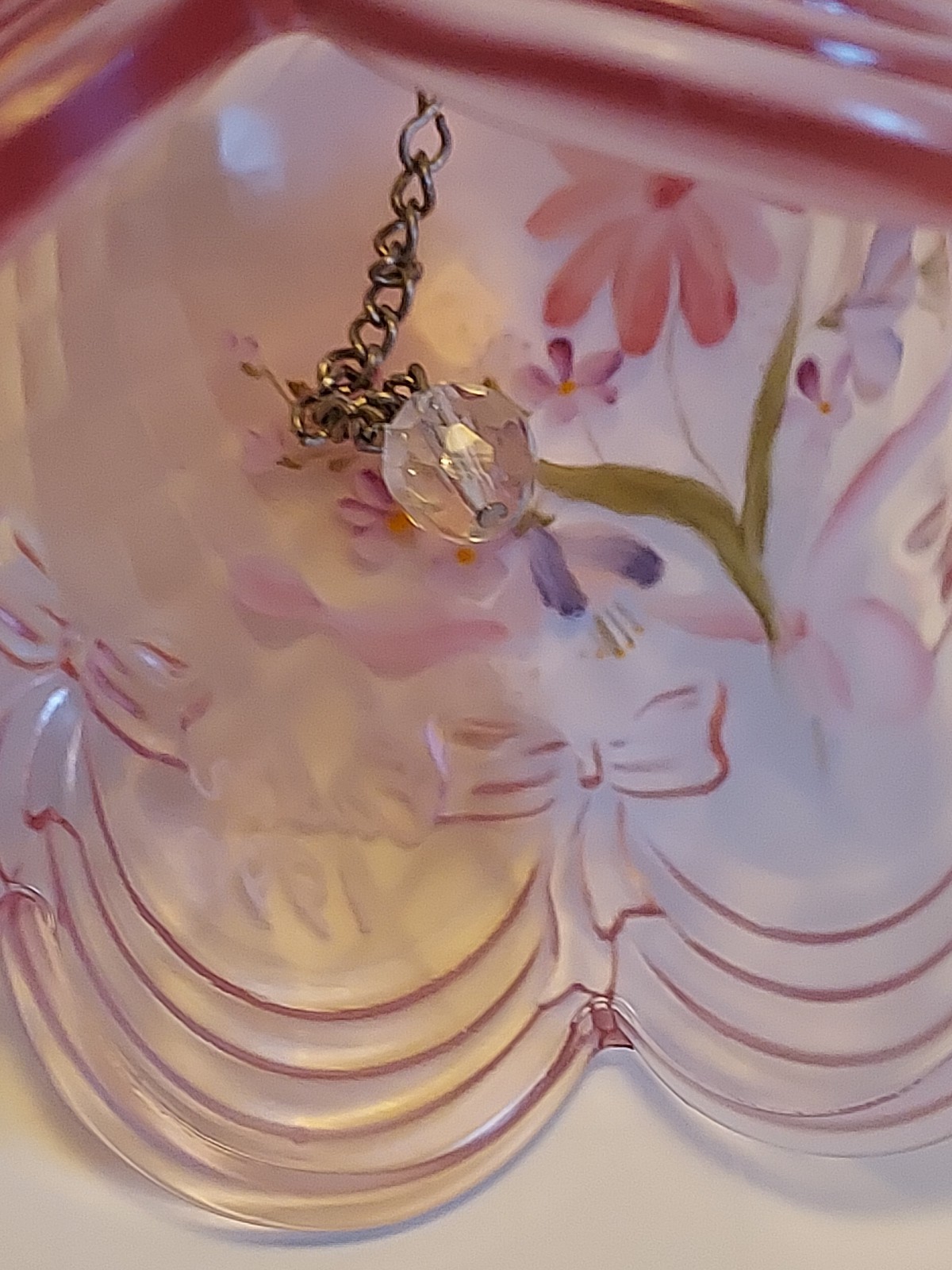 Beautiful Fenton Bell Hand Painted Floral & Signed Easter 1990 Pink Frost 6.5″