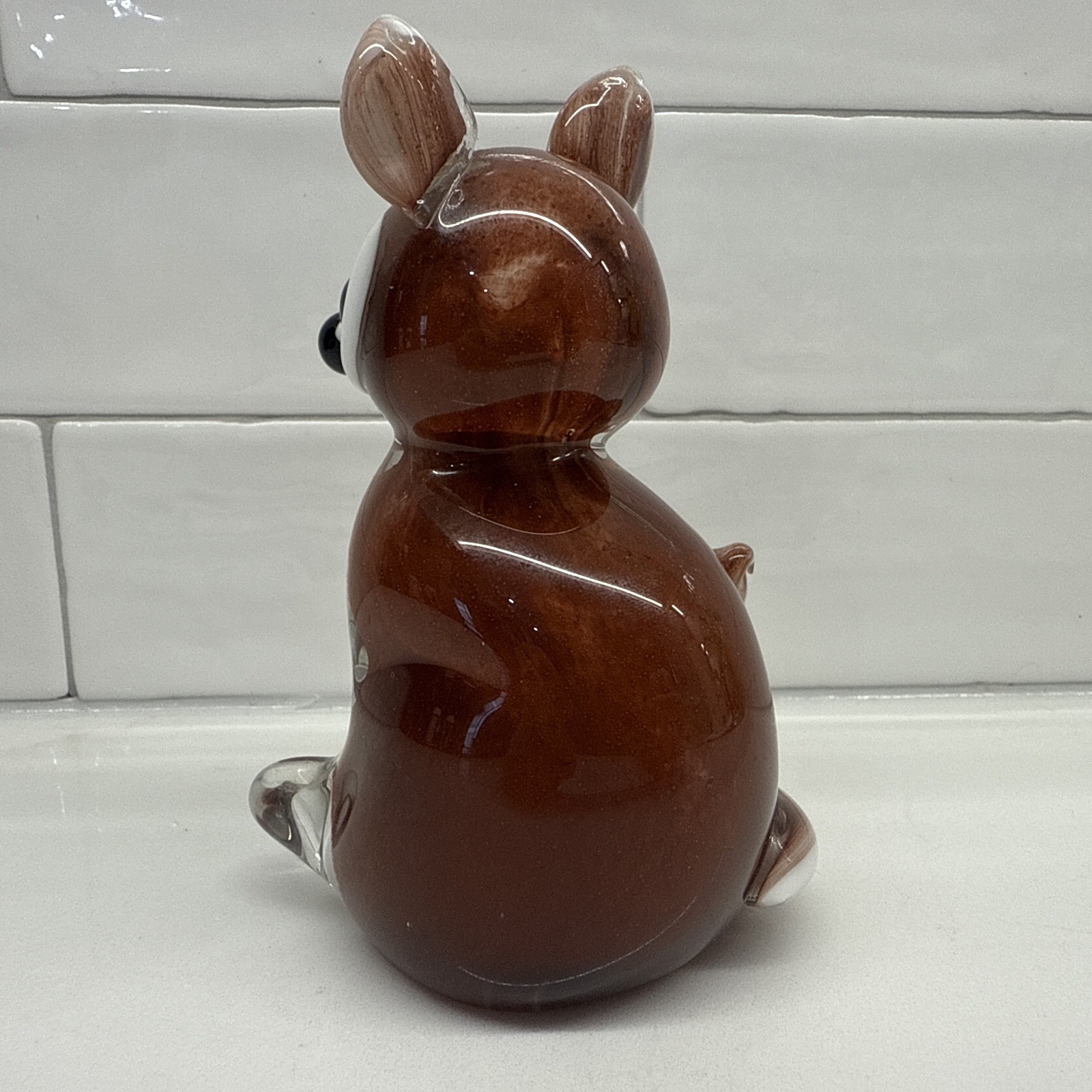 Hand Blown Art Glass Fox Figurine 4.75in Brown White Cute Woodland Decor