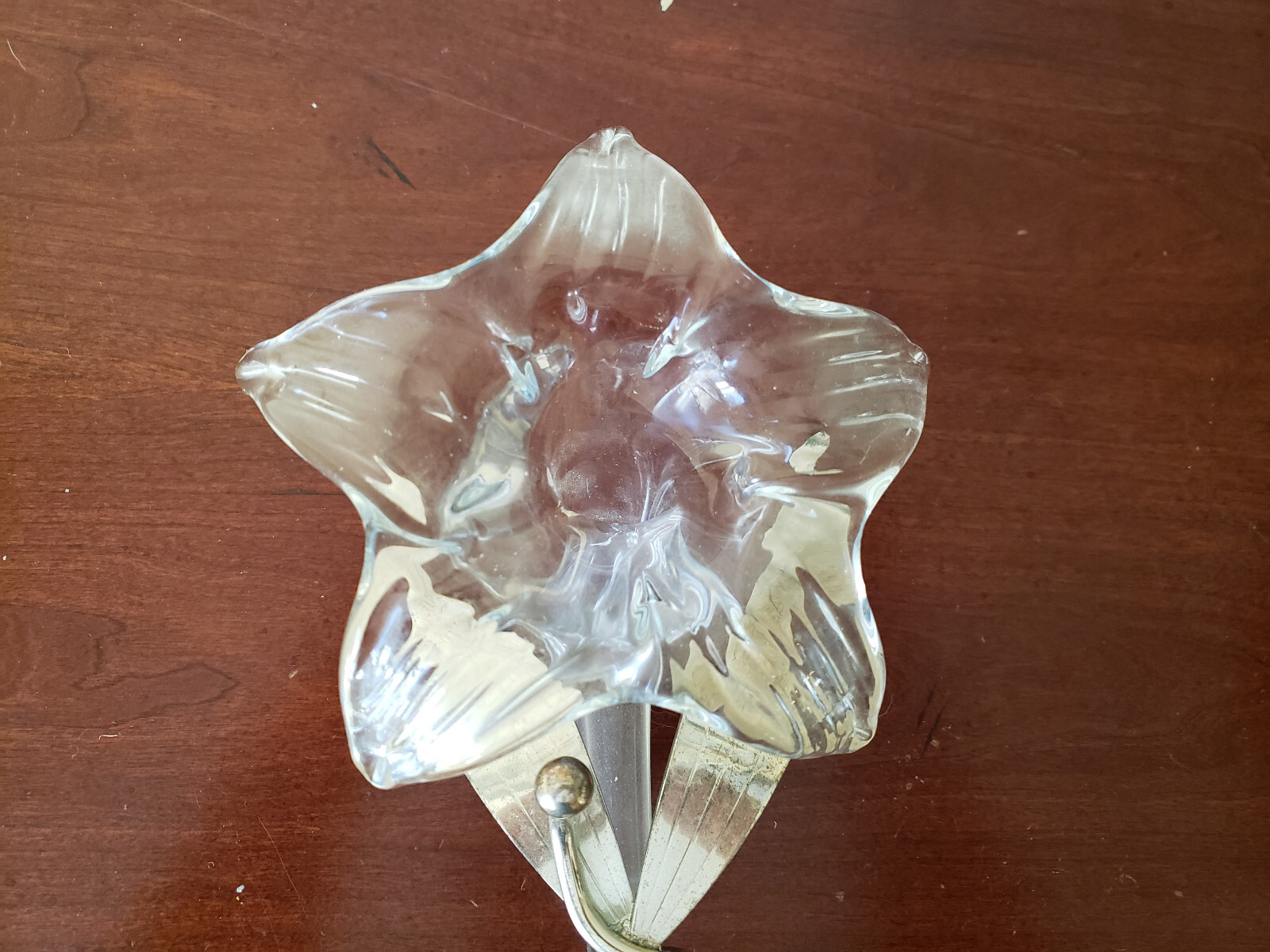 ONEIDA Amaryllis Vase Clear Glass Flower with Silver Plated Stem / Hand Blown