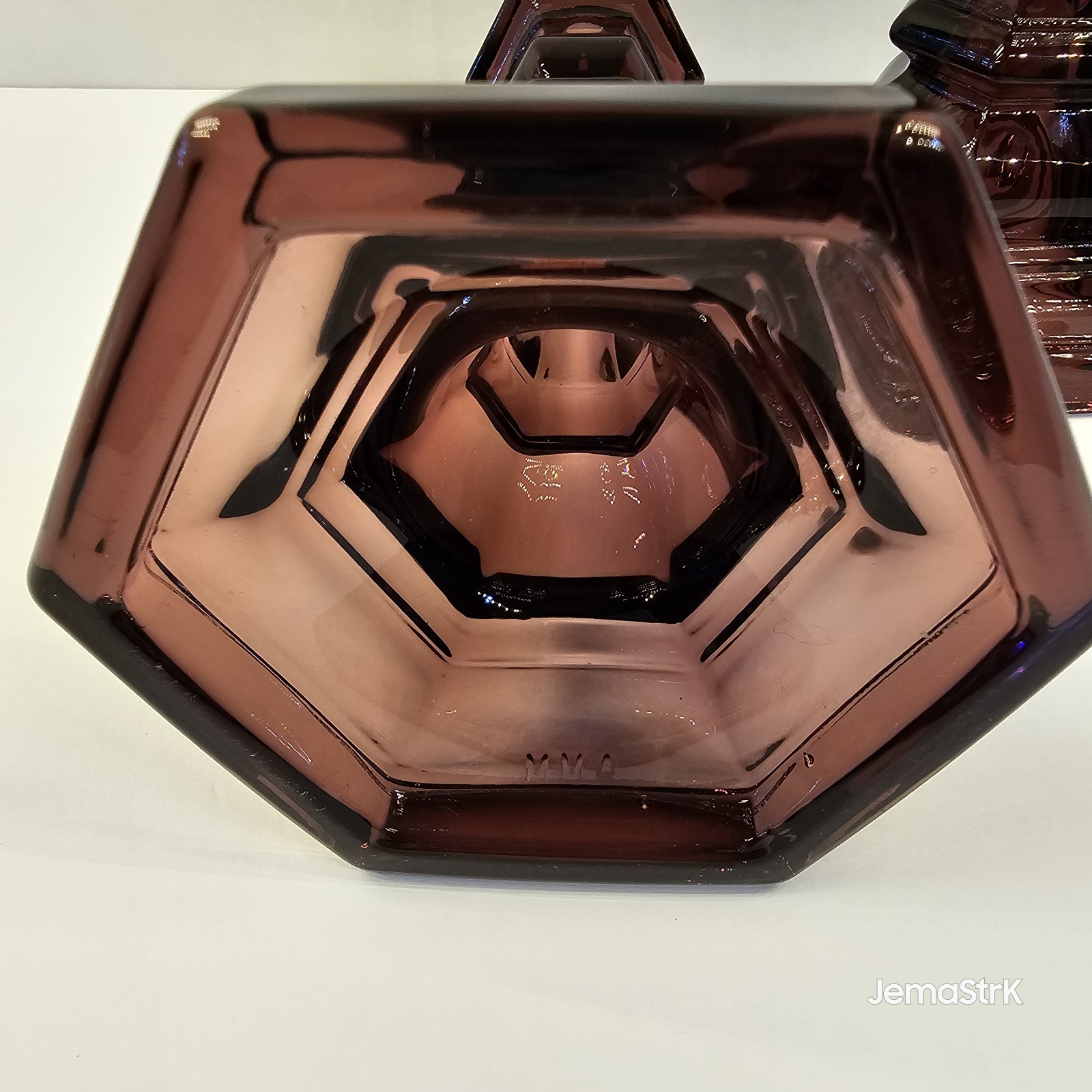 VTG 7.5″ Amethyst Glass Candlestick Pair Purple Hexagonal Metropolitan MUSEUM