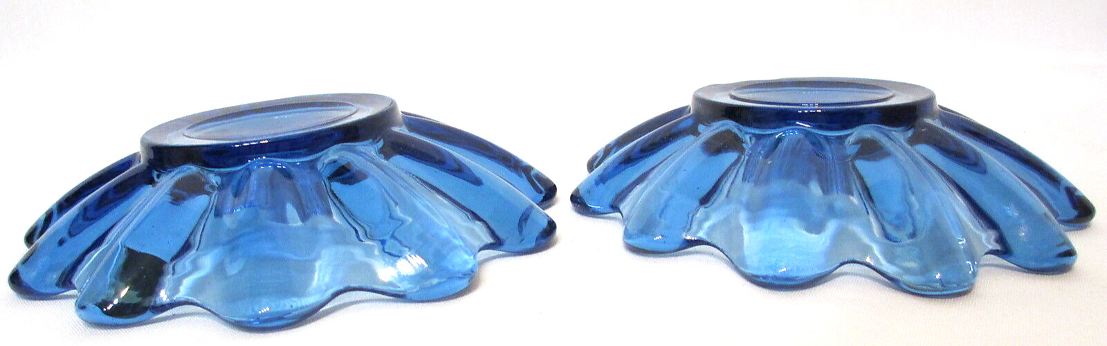 Vintage Federal Glass Candle Holders PAIR Celestial Ribbed Blue 5 3/8″ D