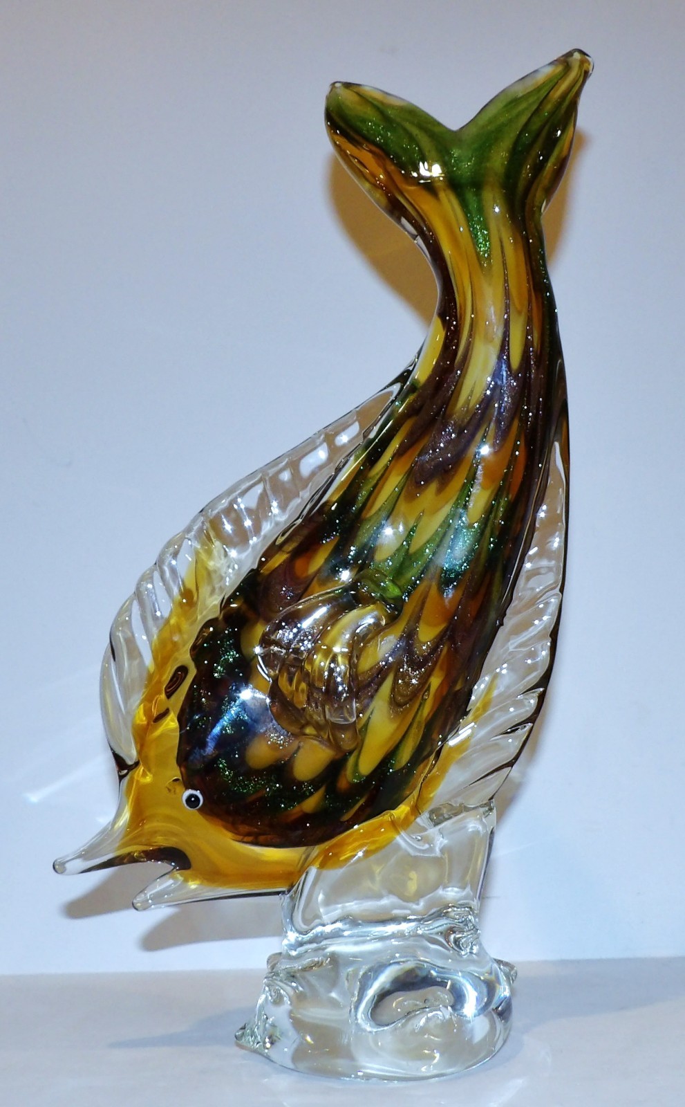 MURANO ART GLASS TROPICAL FISH YELLOW GREEN BROWN AVENTURINE 13″ SCULPTURE