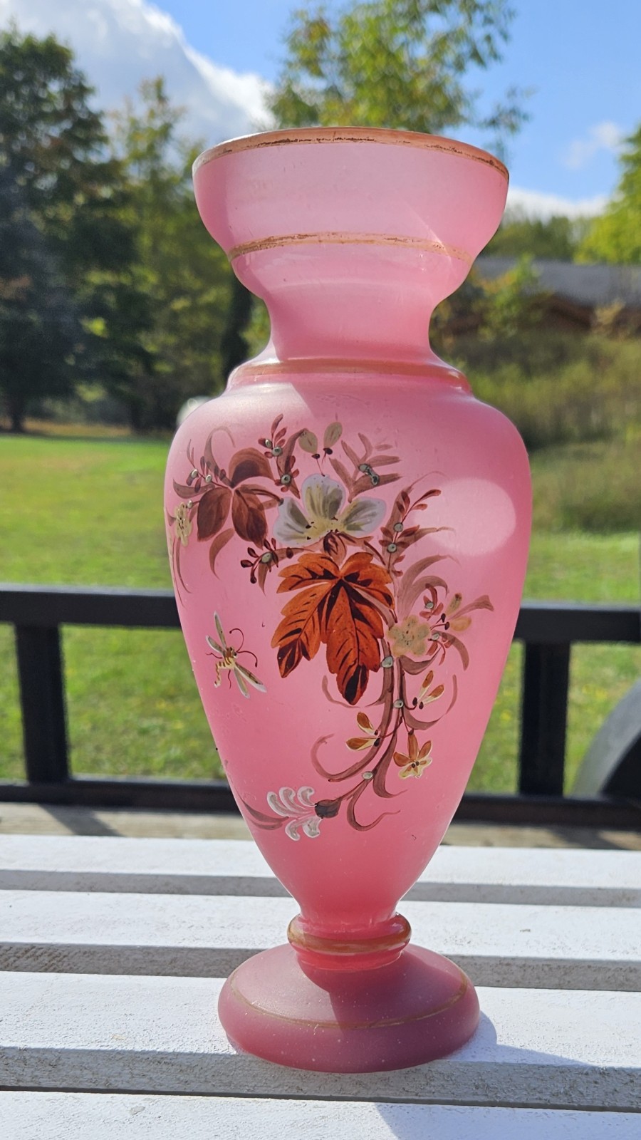 Antique Opaline Pink Glass Vase Satin Victorian French