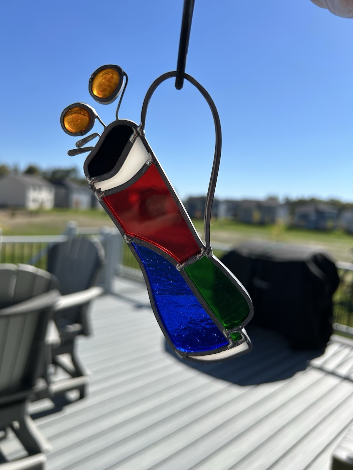 Vintage Stained Glass Leaded Golf Bag/Clubs Suncatcher Ornament Approx 6 inches
