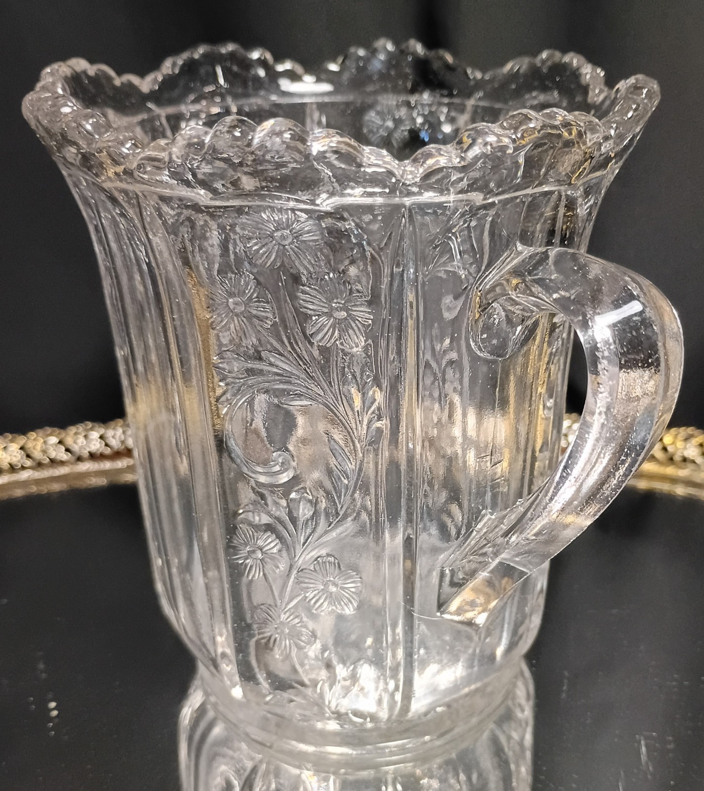 Antique 2-Handled PANELED HEATHER Tall Celery/Sawtooth Vase Indiana Glass