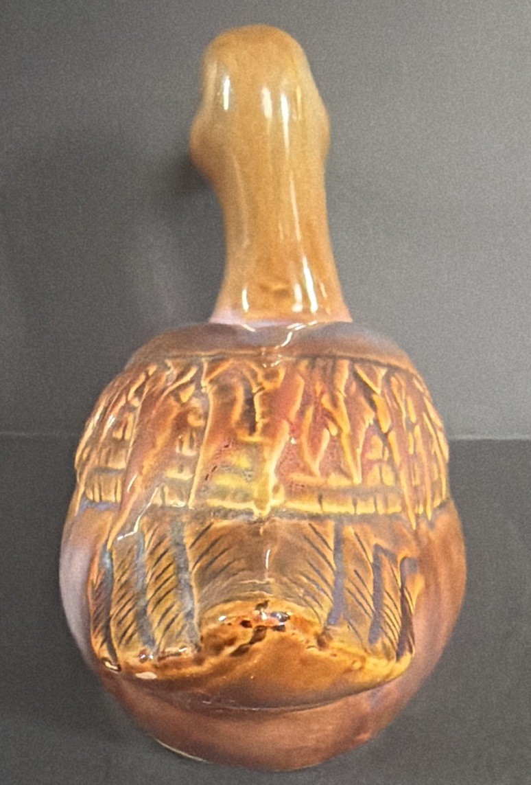 Glazed Glossy Ceramic Duck Figurine Decorative Brown Orange Blue
