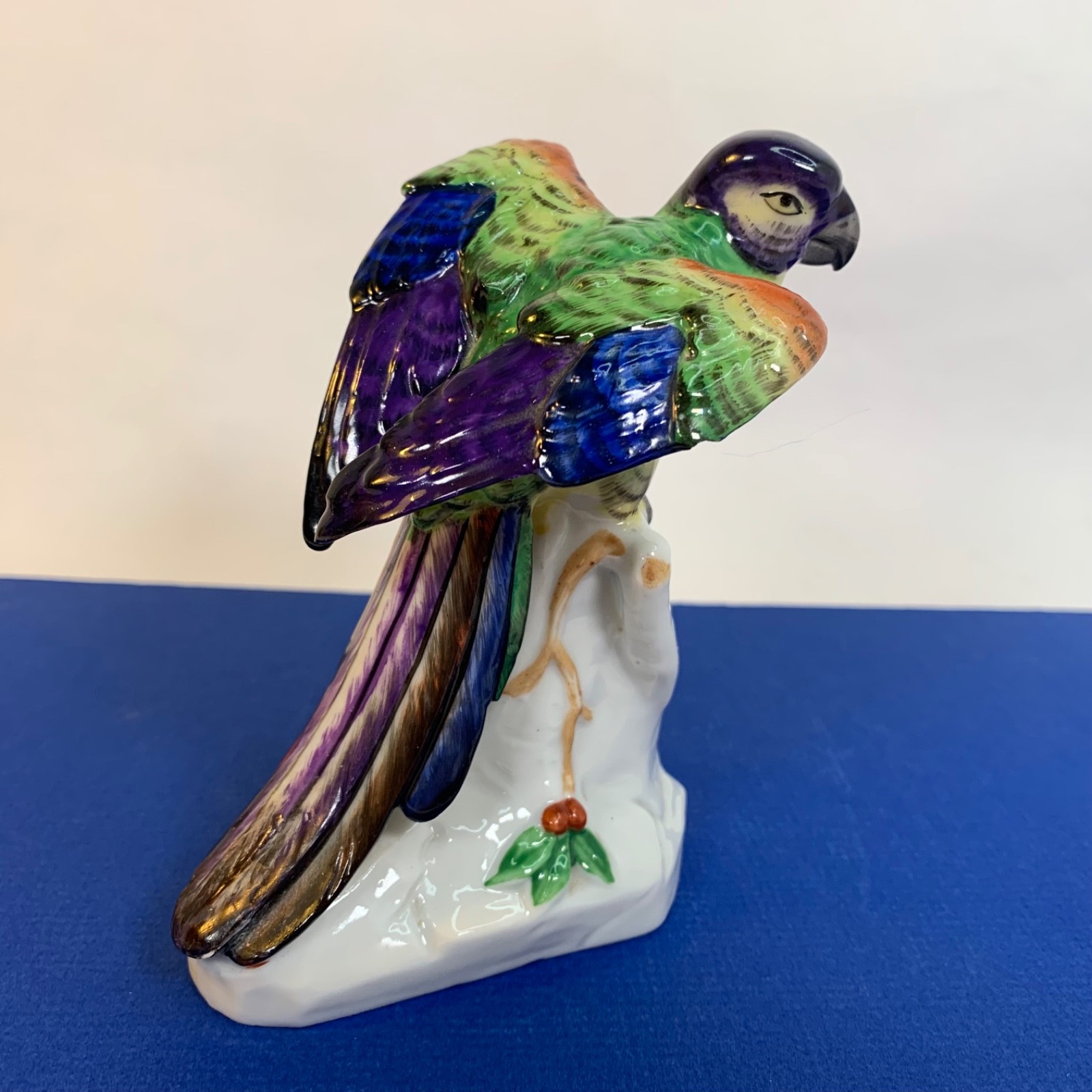 Antique Porcelain Parrot Bird Figurine Adolf Leube of Dresden Germany 4.5″