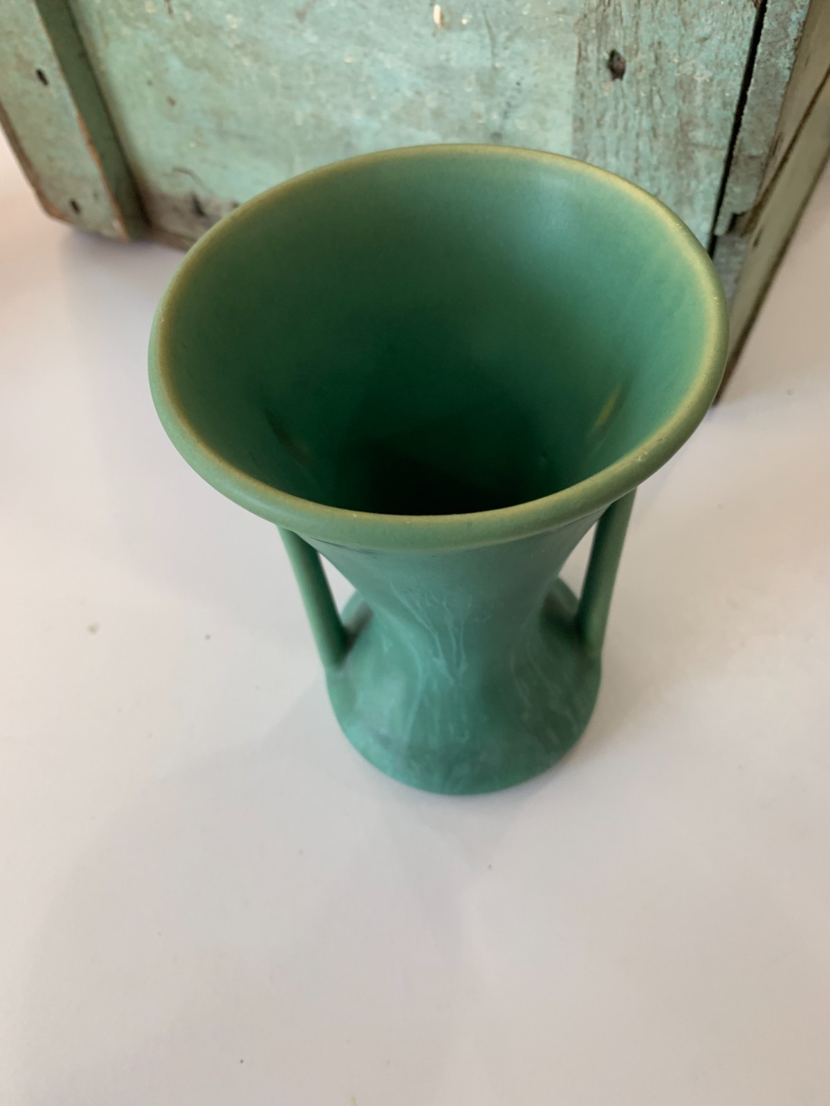 Camark Pottery Double Handle Vase Lovely Matte Green Drip Glaze Arts & Crafts