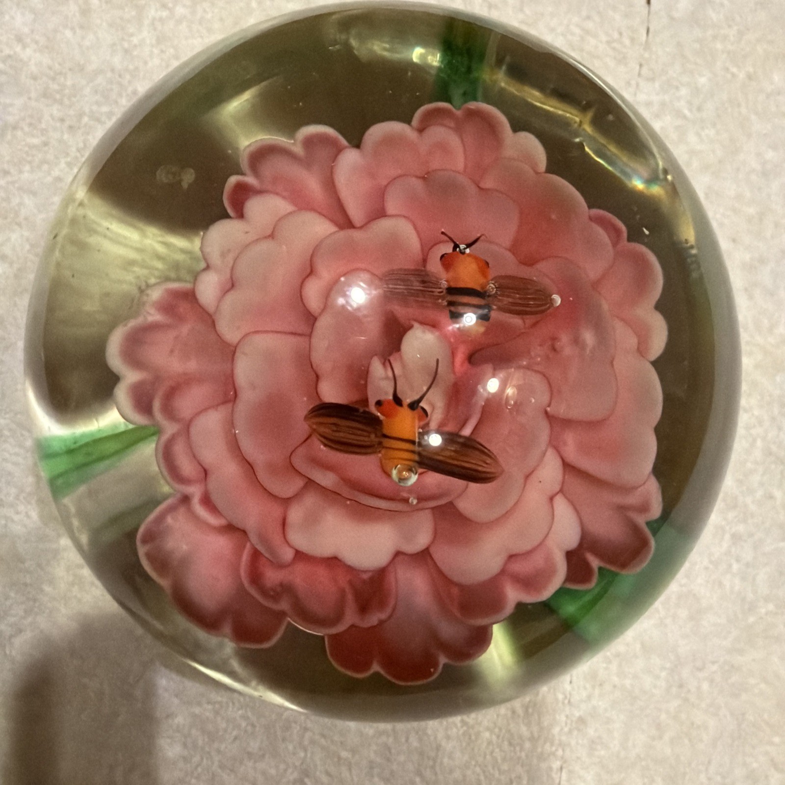 Vintage Glass Paperweight Hand Blown Art 11” Round 3” Hight 1 Lb 14oz