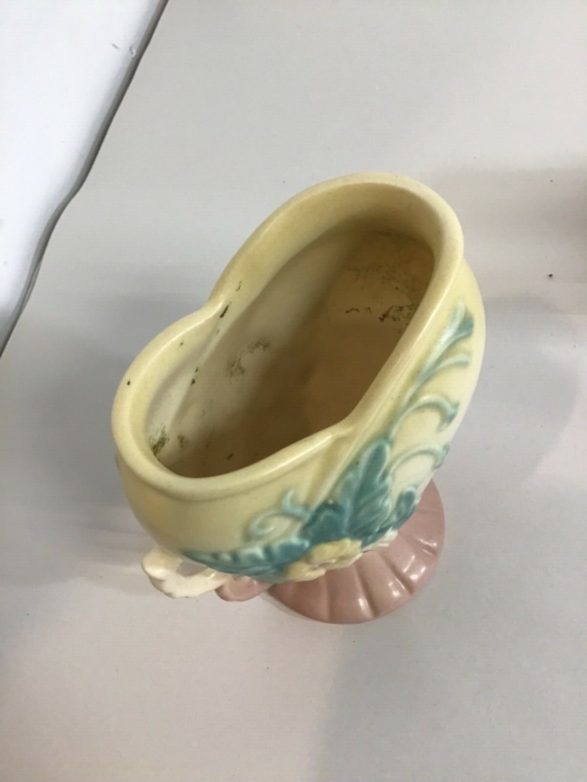 HULL Art Pottery Pink and Yellow Vase Matte Finish Quadruple Handle Vase