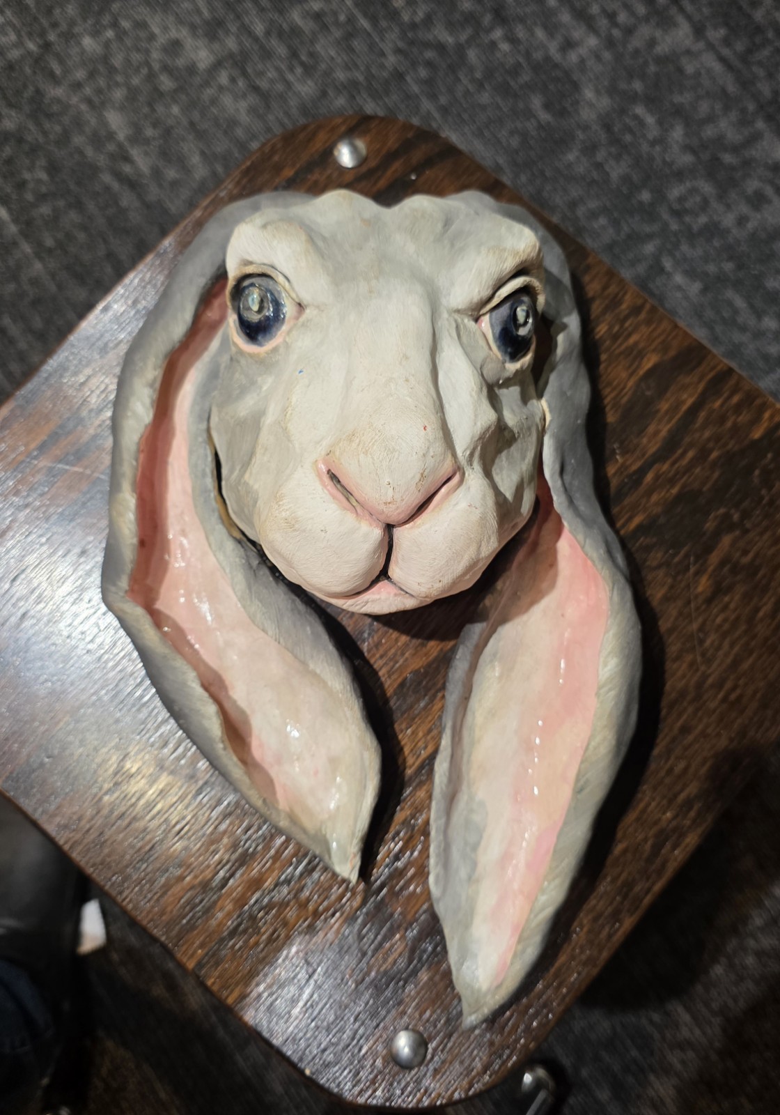 Pottery Hare Lop Eared Bunny Rabbit Jackrabbit Head Mask Lifelike Hand Made Art