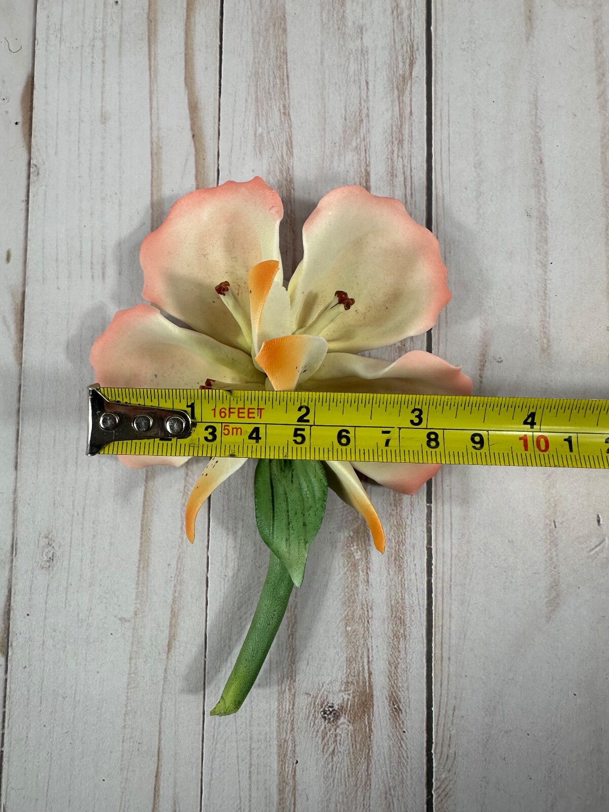 Vintage Bisque Porcelain Dea Capodimonte Pink and Yellow Flower Made in Italy