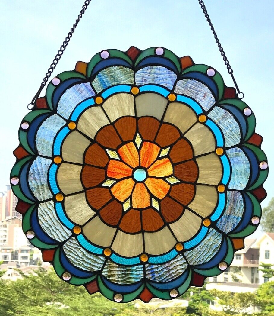 18″ Round Stained Glass Window Hanging Panel Suncatcher