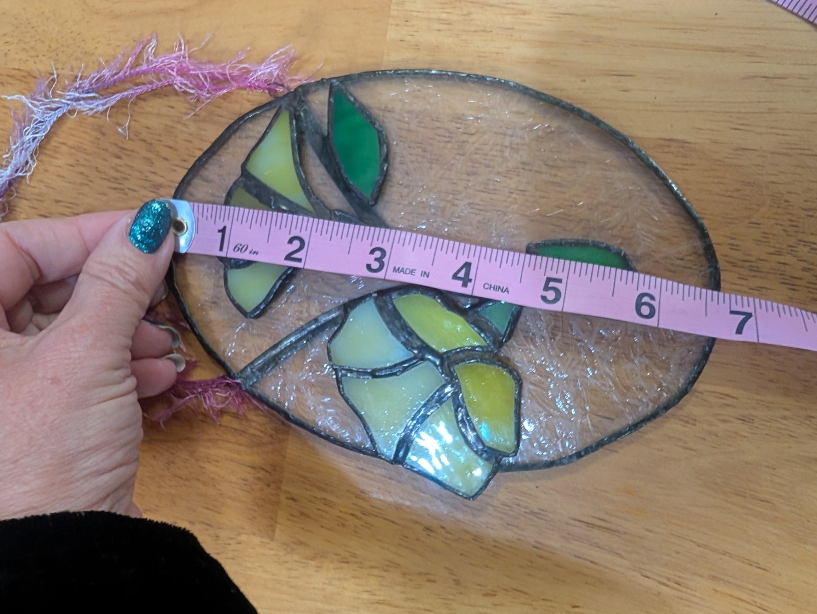 Sun Catcher Stained Glass Window Hanger Spring Flower Yellow morning glory 7″X5”