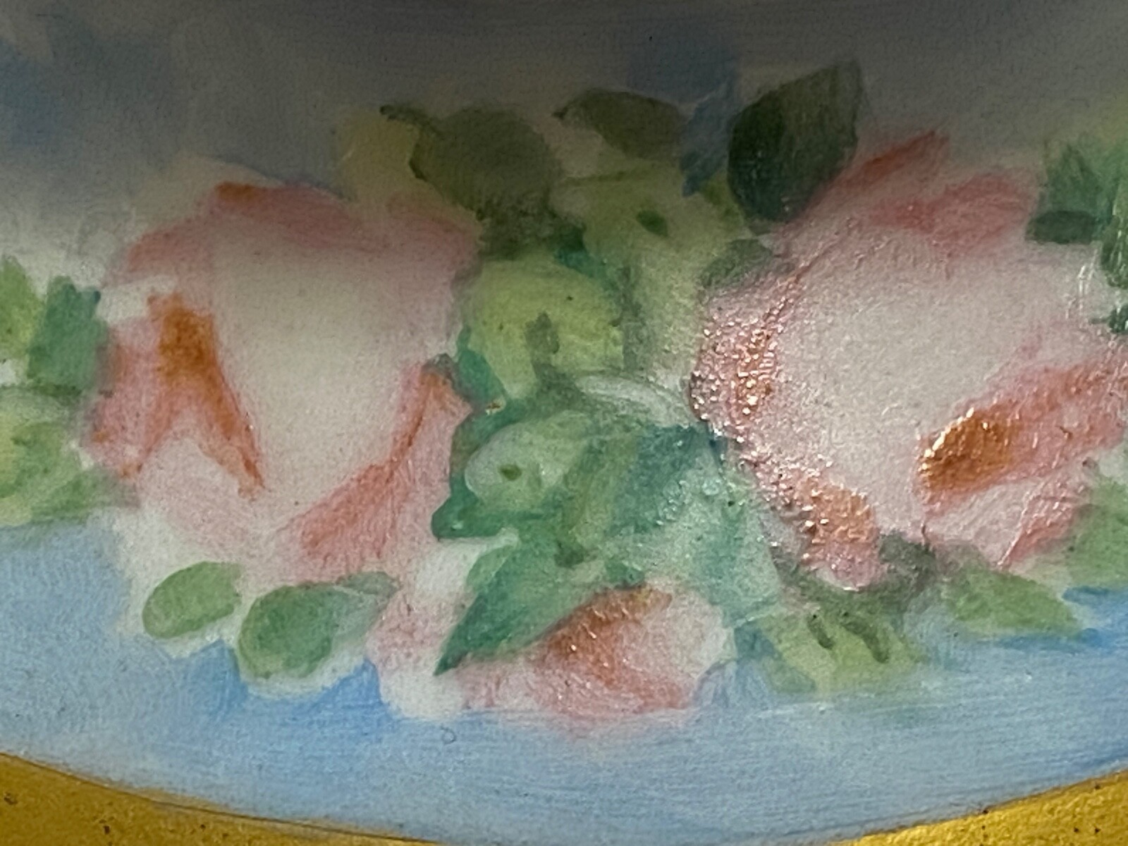 RS Germany VASE Gold Hand Painted Signed Handled Pink Roses Antique 6″ Holman