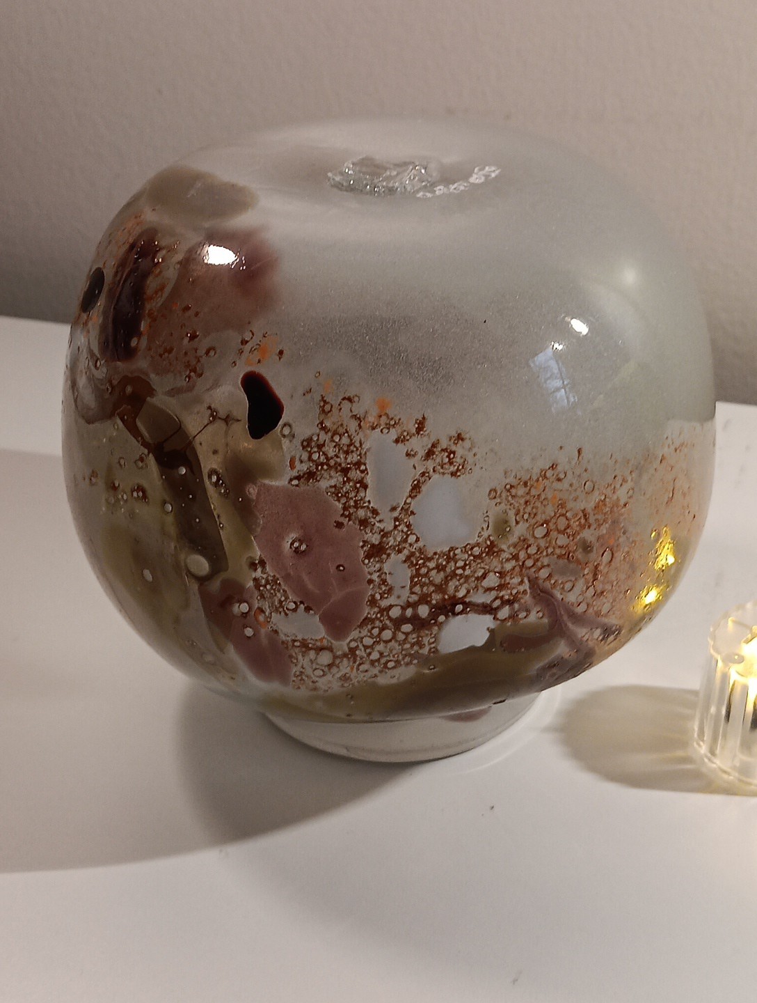 Vintage Handblown Infused Art Glass Orb Vase Or Led Light Globe. Signed.