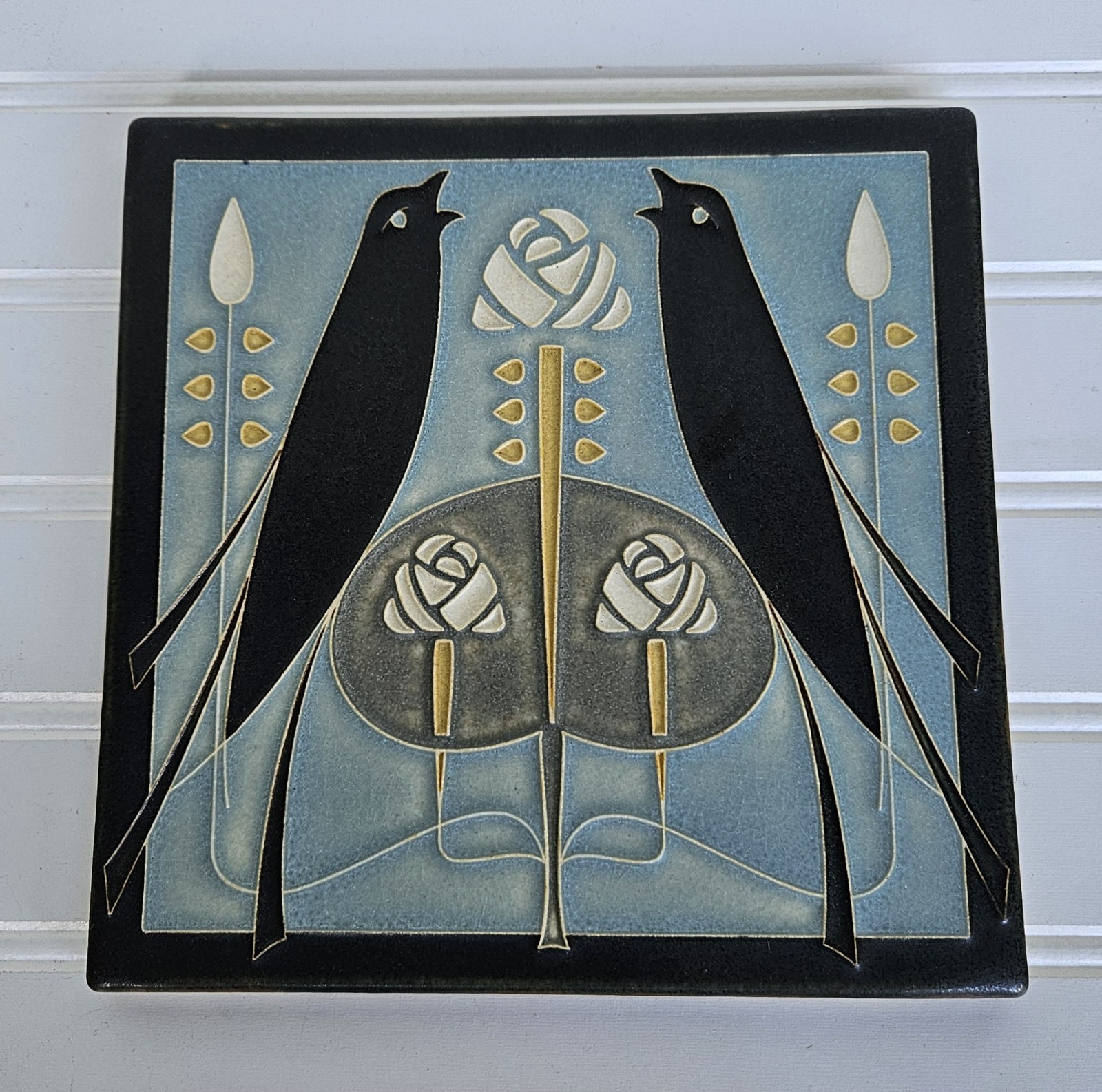 Vintage 1990s Motawi Tileworks Songbirds Blue Art Tile Ann Arbor Michigan 8×8
