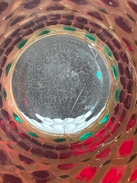 Gorgeous Red, Green, Gold and Mirror Mosaic Decorative 10″ Hurricane Vase