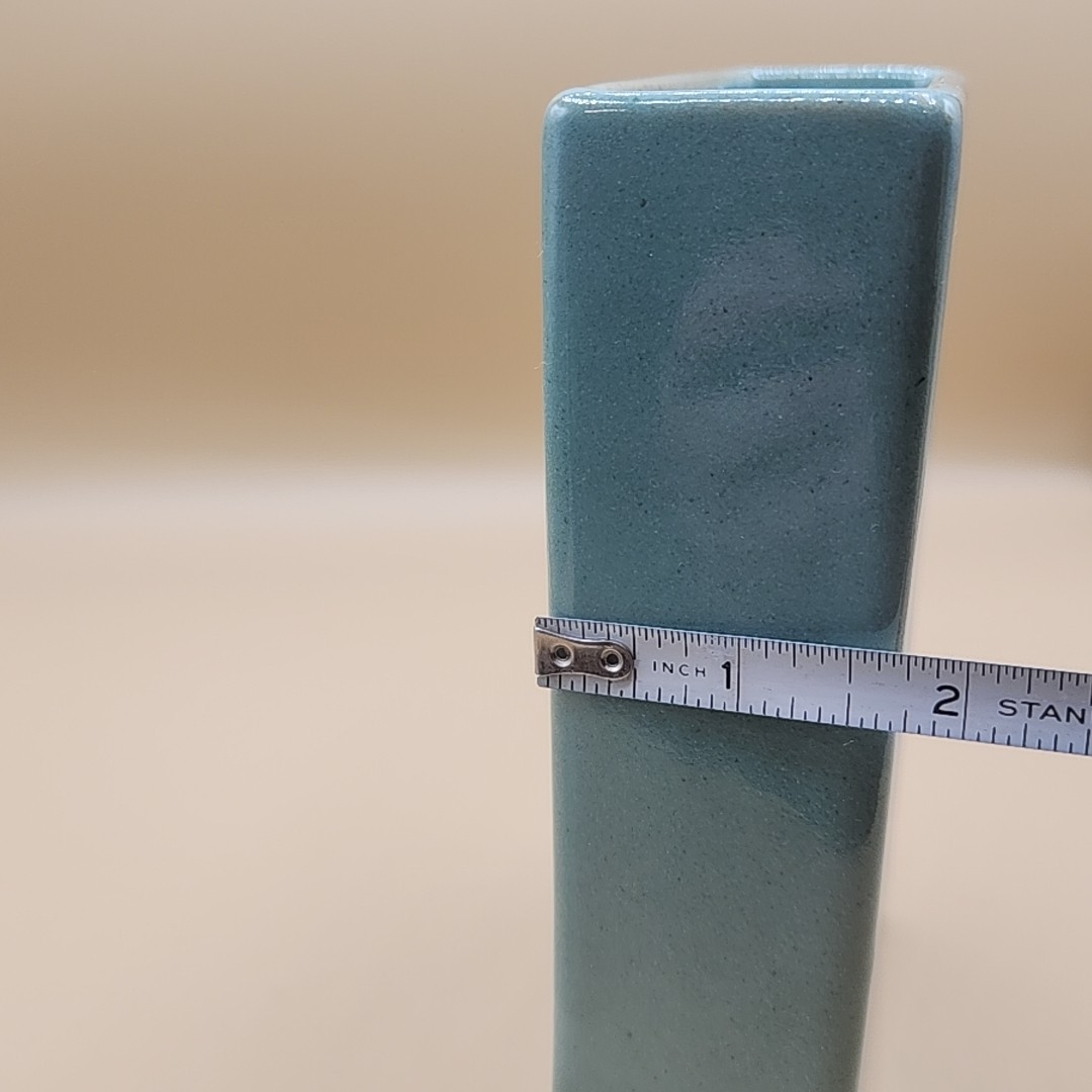 EW USA Studio Pottery Vase MCM Robin Egg Blue Geometric Handmade Vintage Teal