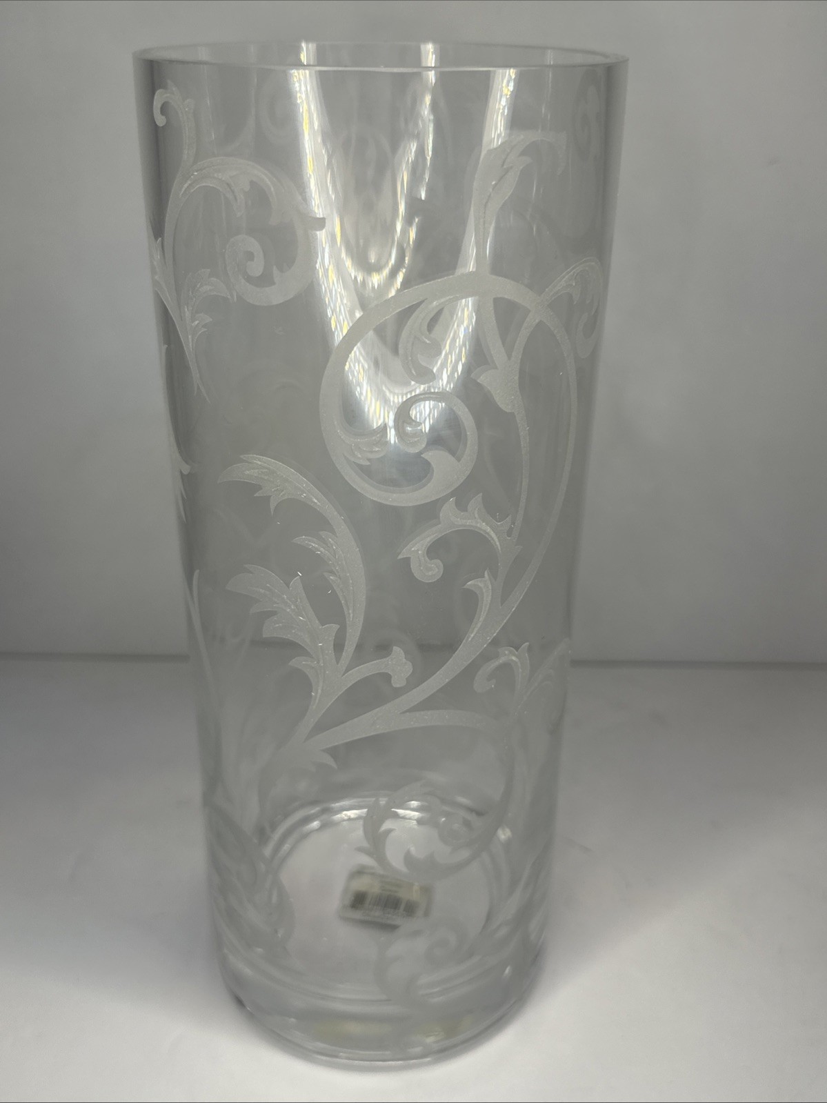 Mikasa Etched Parchment Clear Round Vase – Frosted Floral Design 10”H x 4” W