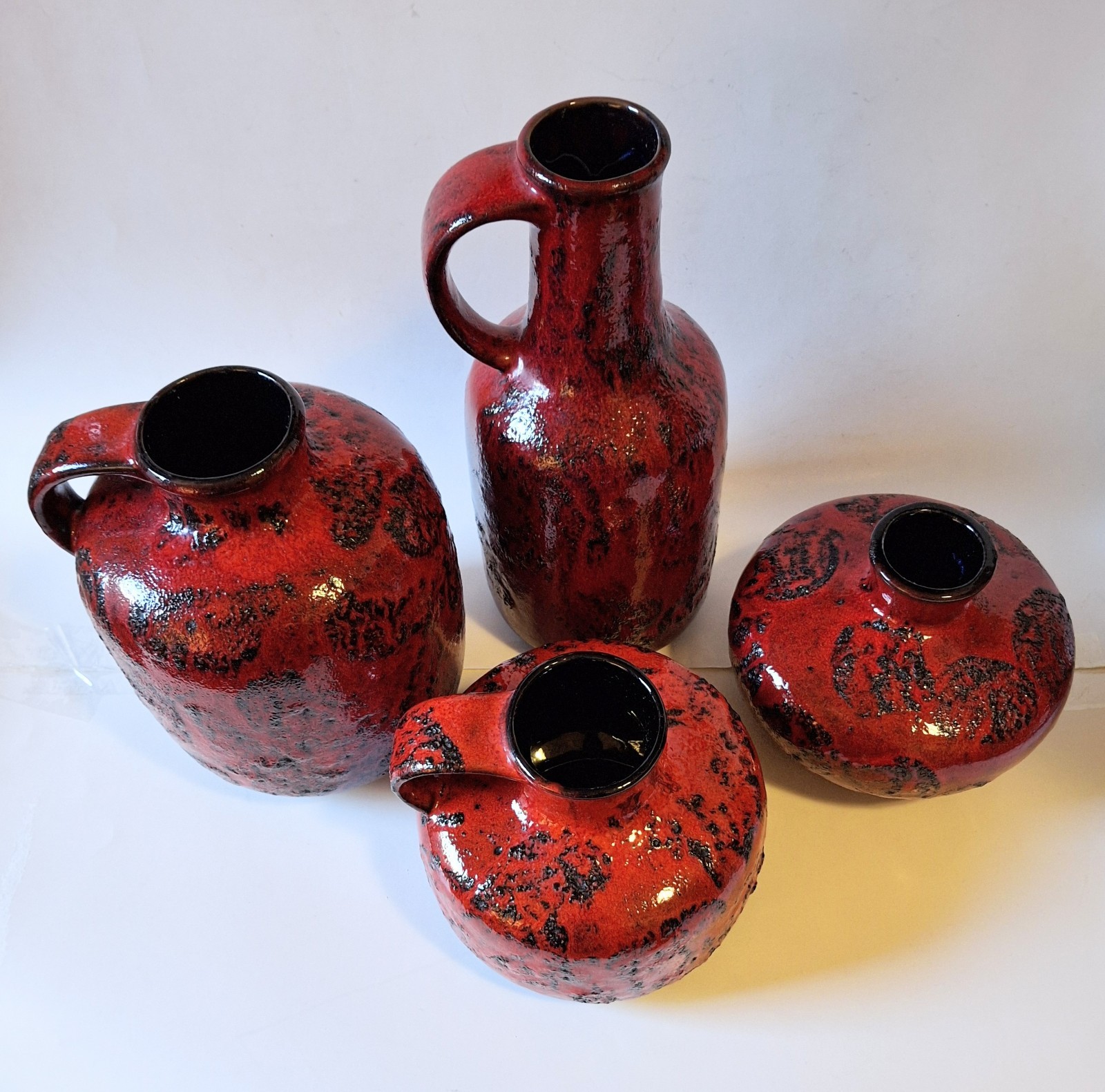 4 German 1960s Mid Century Modern GRAFLICH ORTENBURG Lava Glaze Art Pottery Vase