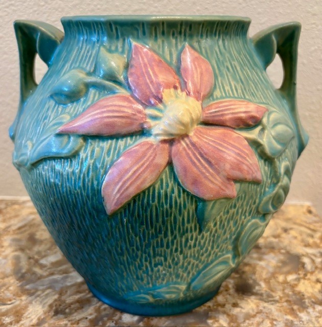 Roseville U.S.A. 3-8″ Pottery Green Clematis Cooke – No Lid